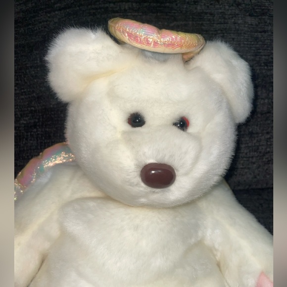 13" LARGE TY 1999 BEANIE BUDDIES HALO ANGEL WHITE BEAR STUFFED ANIMAL PLUSH TOY - Picture 2 of 6